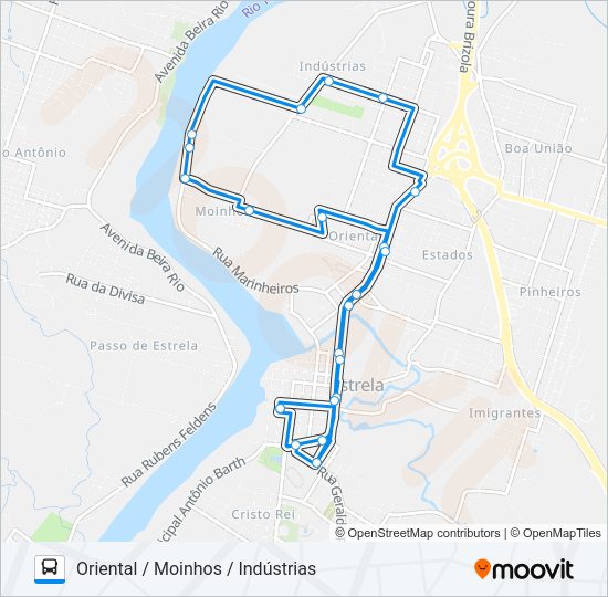 Mapa da linha B-01 ORIENTAL / MOINHOS / INDÚSTRIAS de ônibus