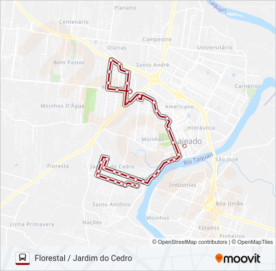 Mapa da linha 02 FLORESTAL / JARDIM DO CEDRO de ônibus