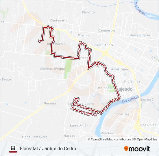Mapa da linha 02 FLORESTAL / JARDIM DO CEDRO de ônibus