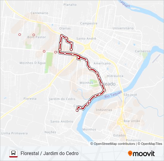 Mapa da linha 02 FLORESTAL / JARDIM DO CEDRO de ônibus