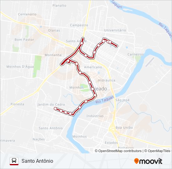 Mapa da linha 01 SANTO ANTÔNIO / SÃO CRISTÓVÃO de ônibus