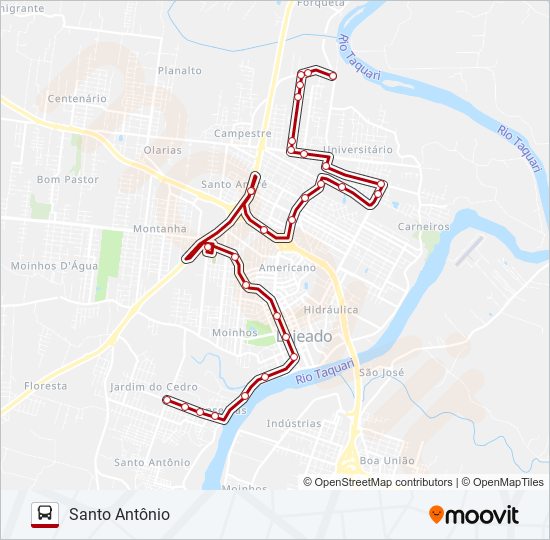 Mapa da linha 01 SANTO ANTÔNIO / SÃO CRISTÓVÃO de ônibus