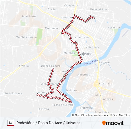 Mapa da linha 01 SANTO ANTÔNIO / SÃO CRISTÓVÃO de ônibus