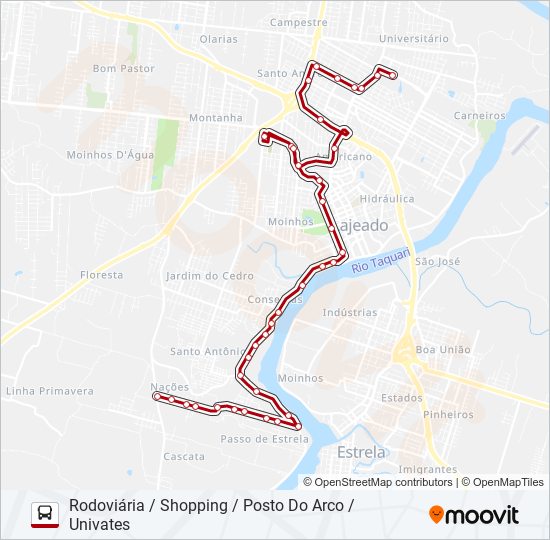 Mapa da linha 01 SANTO ANTÔNIO / SÃO CRISTÓVÃO de ônibus