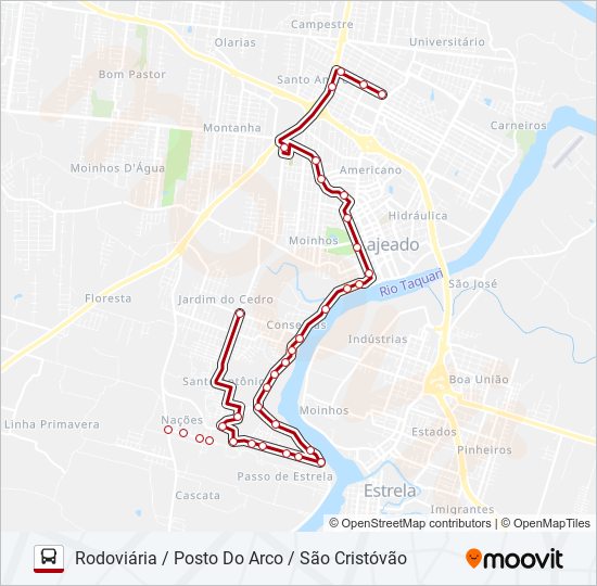 Mapa da linha 01 SANTO ANTÔNIO / SÃO CRISTÓVÃO de ônibus