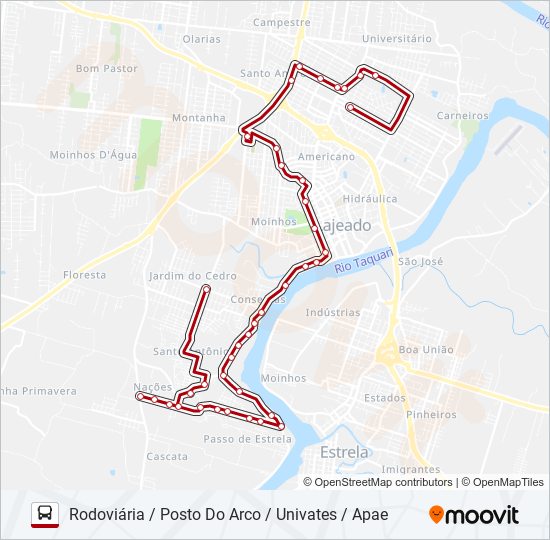 Mapa da linha 01 SANTO ANTÔNIO / SÃO CRISTÓVÃO de ônibus