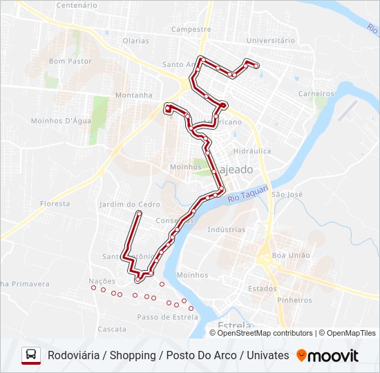 Mapa da linha 01 SANTO ANTÔNIO / SÃO CRISTÓVÃO de ônibus