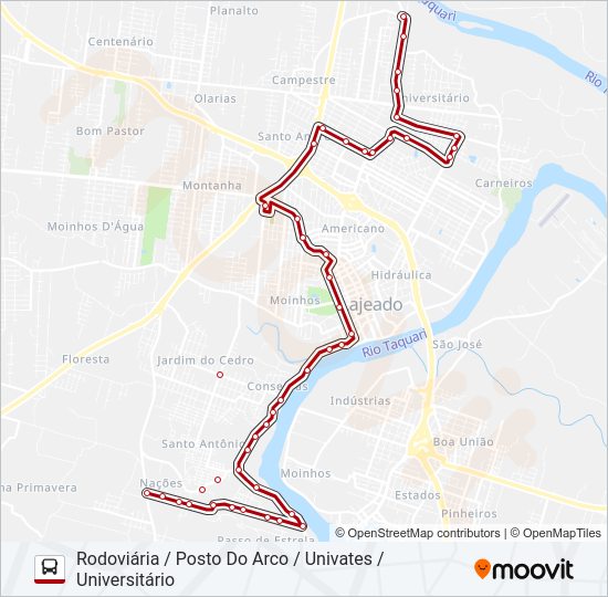Mapa da linha 01 SANTO ANTÔNIO / SÃO CRISTÓVÃO de ônibus