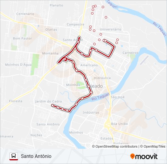 Mapa da linha 01 SANTO ANTÔNIO / SÃO CRISTÓVÃO de ônibus