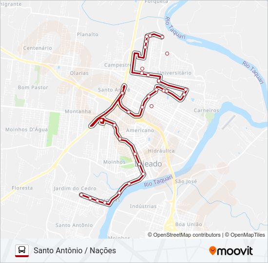 Mapa da linha 01 SANTO ANTÔNIO / SÃO CRISTÓVÃO de ônibus