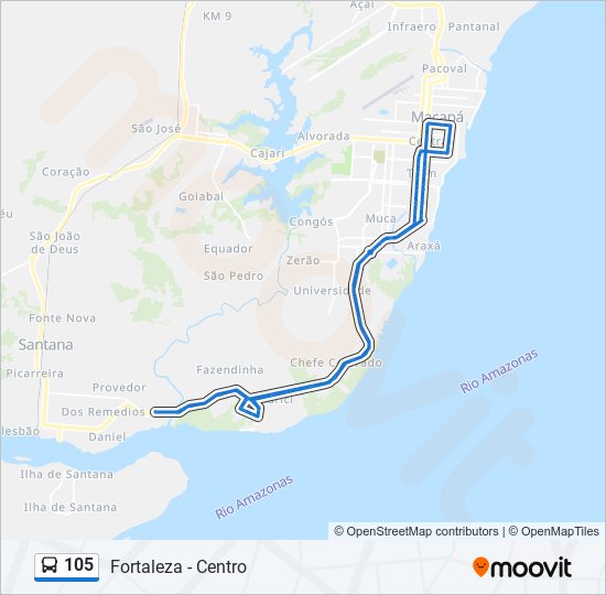 Mapa da linha 105 de ônibus