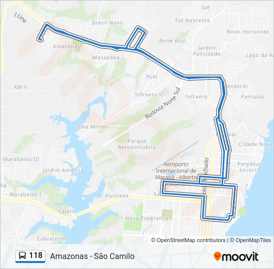 Mapa da linha 118 de ônibus