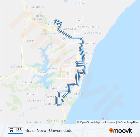 Mapa da linha 133 de ônibus