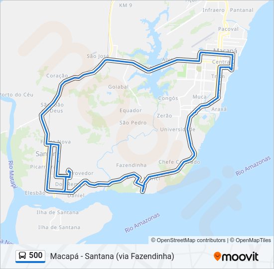 Mapa da linha 500 de ônibus