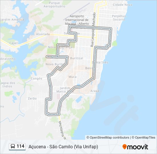 Mapa da linha 114 de ônibus