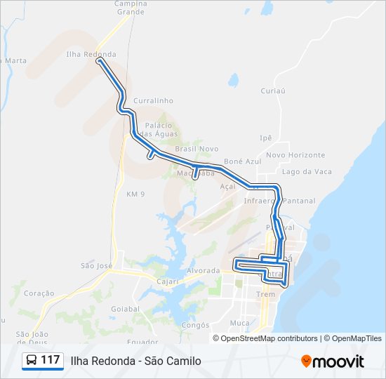 Mapa da linha 117 de ônibus