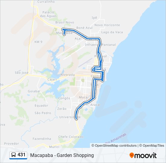 Mapa da linha 431 de ônibus