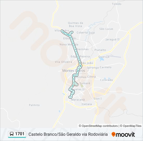 Mapa da linha 1701 de ônibus