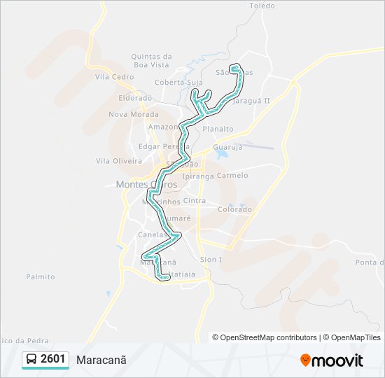 Mapa da linha 2601 de ônibus