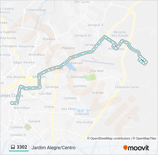 Mapa da linha 3302 de ônibus
