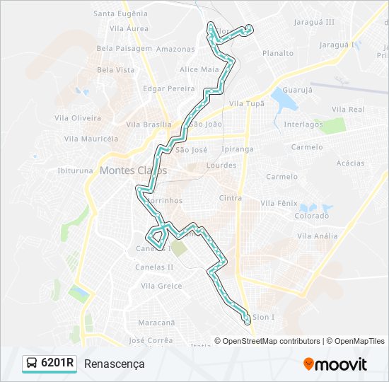 Mapa da linha 6201R de ônibus