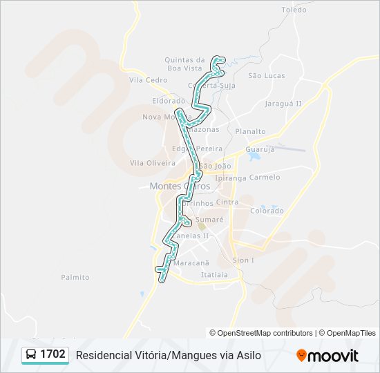 Mapa da linha 1702 de ônibus