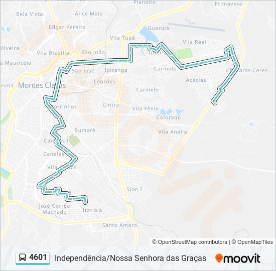 Mapa da linha 4601 de ônibus