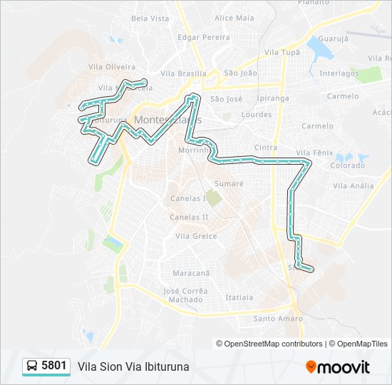 Mapa da linha 5801 de ônibus