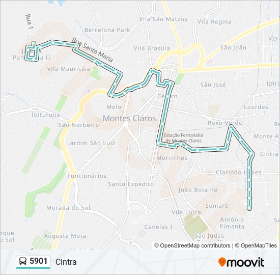 Mapa da linha 5901 de ônibus