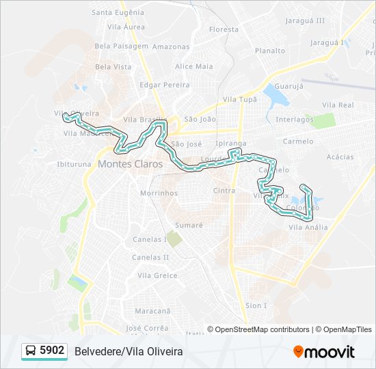 Mapa da linha 5902 de ônibus