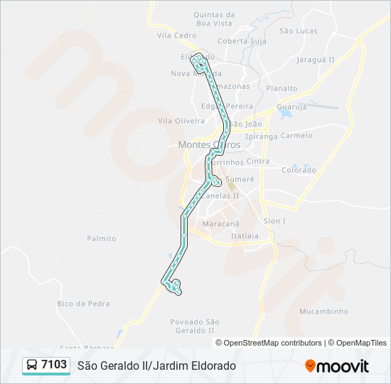 Mapa da linha 7103 de ônibus