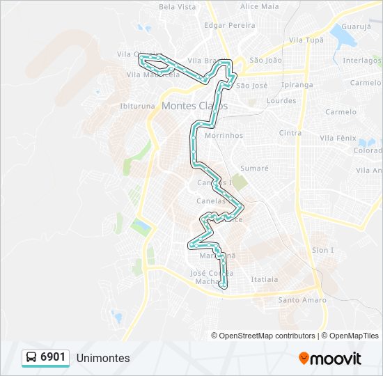 Mapa da linha 6901 de ônibus
