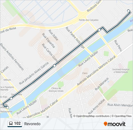 Mapa da linha 102 de ônibus