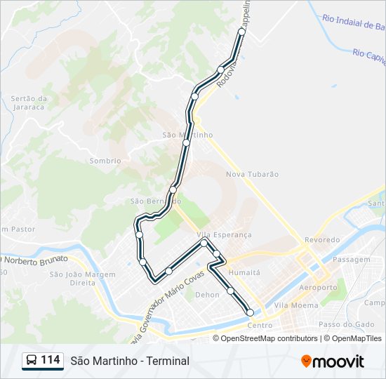 Mapa da linha 114 de ônibus