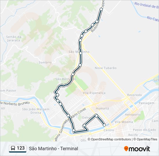 Mapa da linha 123 de ônibus