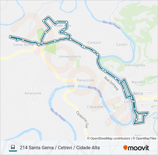 Mapa da linha 214 SANTA GEMA / CETREVI / CIDADE ALTA de ônibus