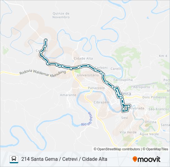 Mapa da linha 214 SANTA GEMA / CETREVI / CIDADE ALTA de ônibus