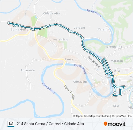 Mapa da linha 214 SANTA GEMA / CETREVI / CIDADE ALTA de ônibus