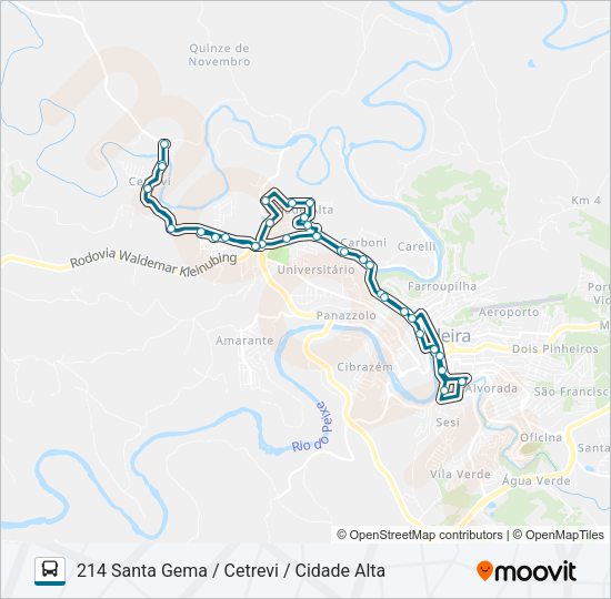 Mapa da linha 214 SANTA GEMA / CETREVI / CIDADE ALTA de ônibus