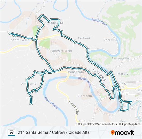 Mapa da linha 214 SANTA GEMA / CETREVI / CIDADE ALTA de ônibus