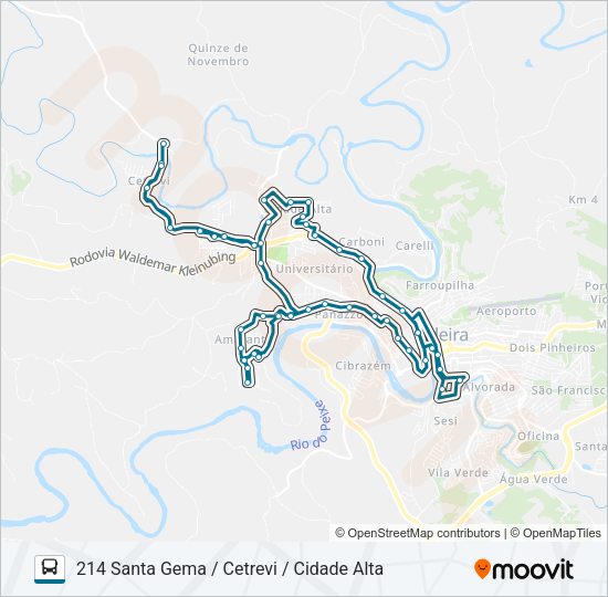 Mapa da linha 214 SANTA GEMA / CETREVI / CIDADE ALTA de ônibus