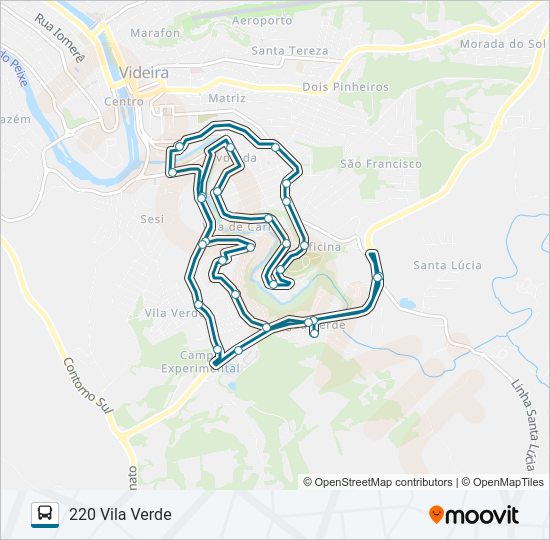 Mapa da linha 220 VILA VERDE de ônibus