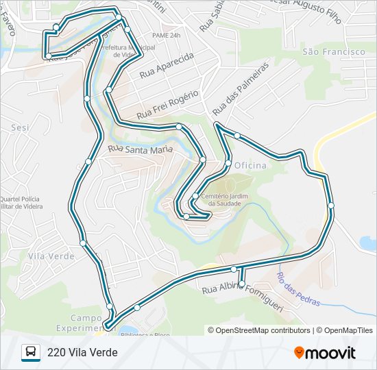 Mapa da linha 220 VILA VERDE de ônibus