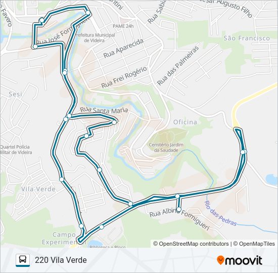 Mapa da linha 220 VILA VERDE de ônibus