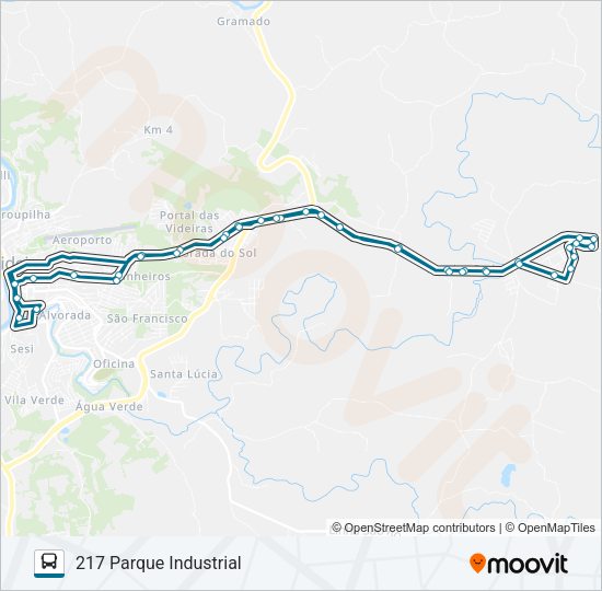 Mapa da linha 217 PARQUE  INDUSTRIAL de ônibus