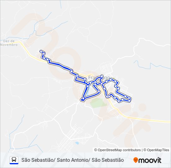 Mapa da linha 104 SÃO SEBASTIÃO/SANTO ANTONIO de ônibus