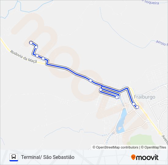 Mapa da linha 104 SÃO SEBASTIÃO/SANTO ANTONIO de ônibus