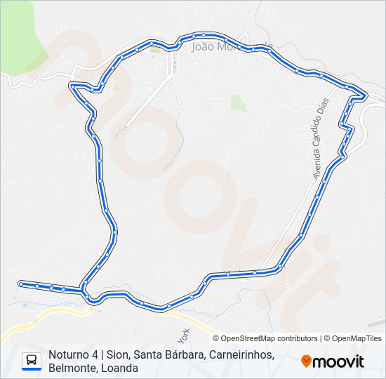 Mapa da linha NOTURNO de ônibus