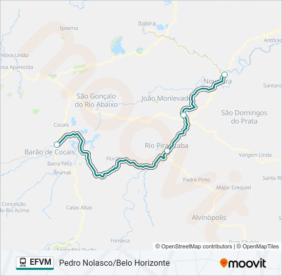 Mapa da linha EFVM de trem