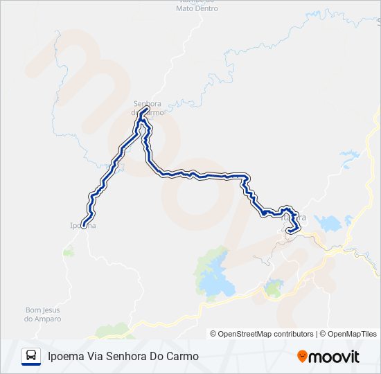 Mapa da linha ITABIRA/IPOEMA de ônibus
